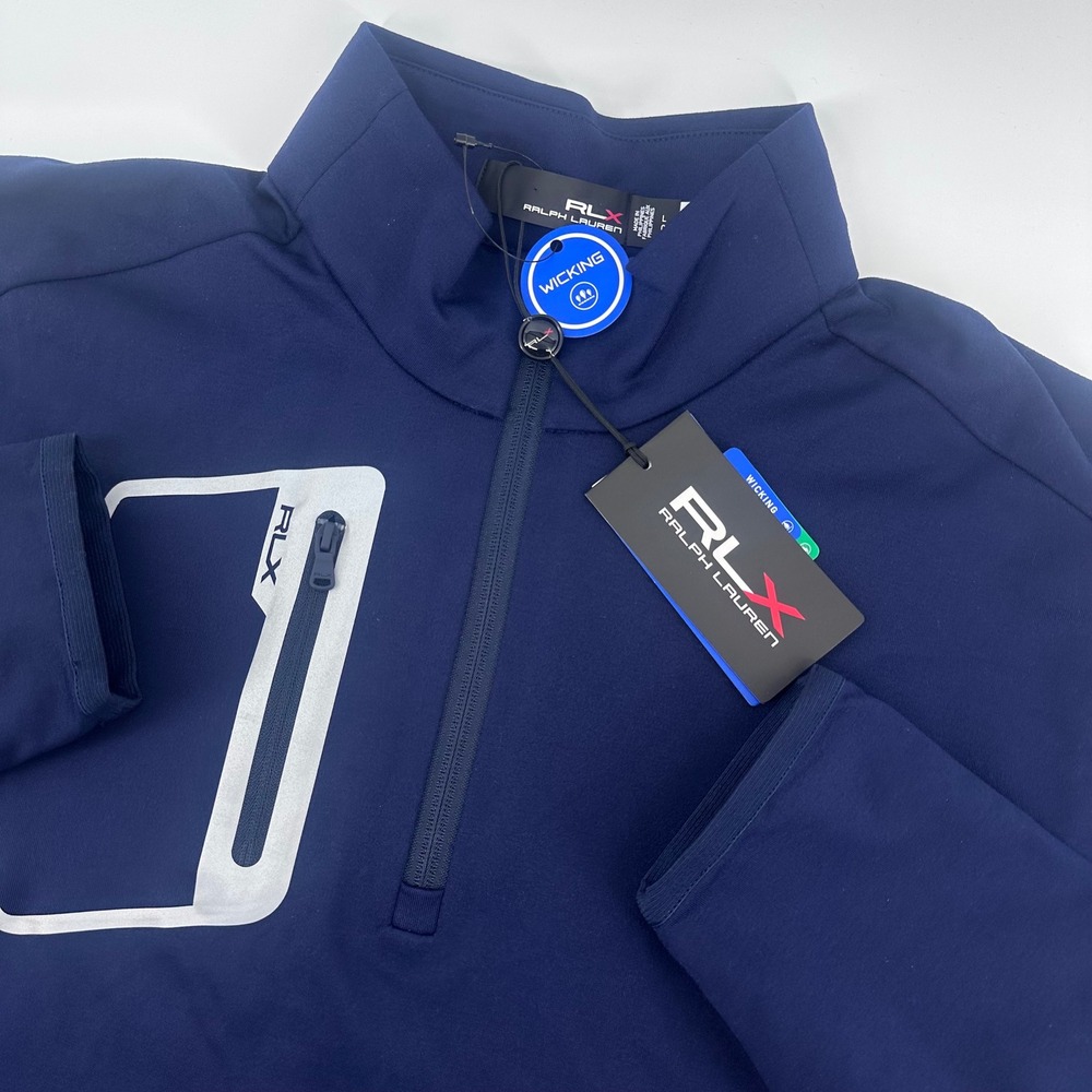 RLX Ralph Lauren Quarter-Zip Pullover Mens Large‎ Navy Blue Wicking Golf NEW